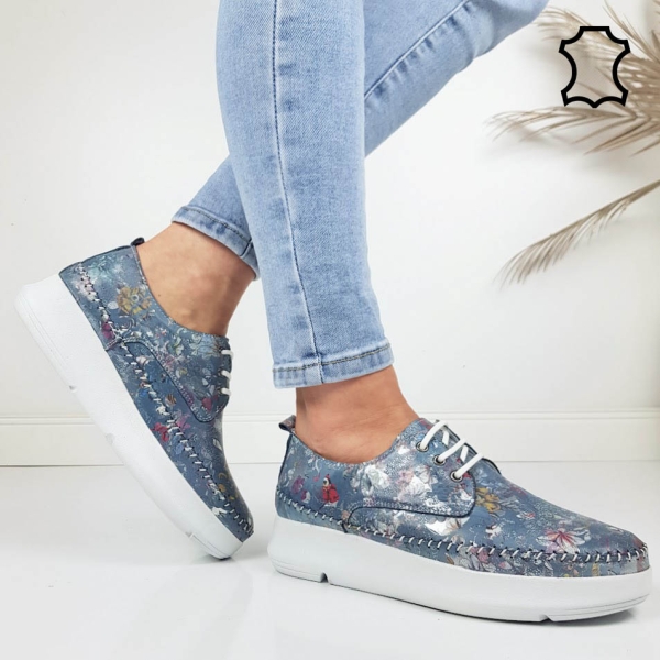 Обувки от ефектна естествена кожа- Hera Blue 11942