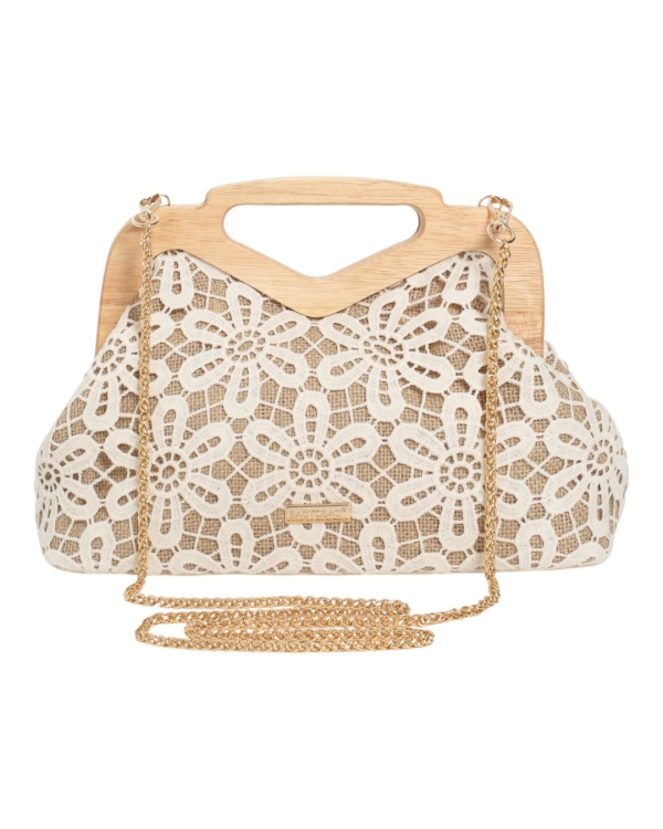 Дамска дантелена чанта в бежов цвят- BagtoBag 11948