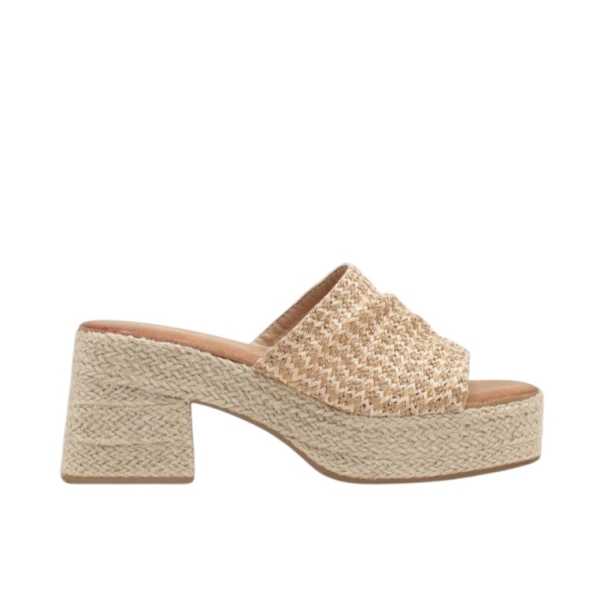 Дамски чехли на ток и платформа- Mila Beige 12048