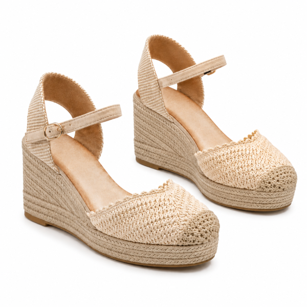 Плетени сандали на платформа- Frida Beige 12052