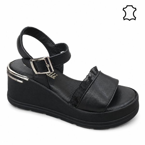 Сандали на платформа от естествена кожа- Naq Black 12063