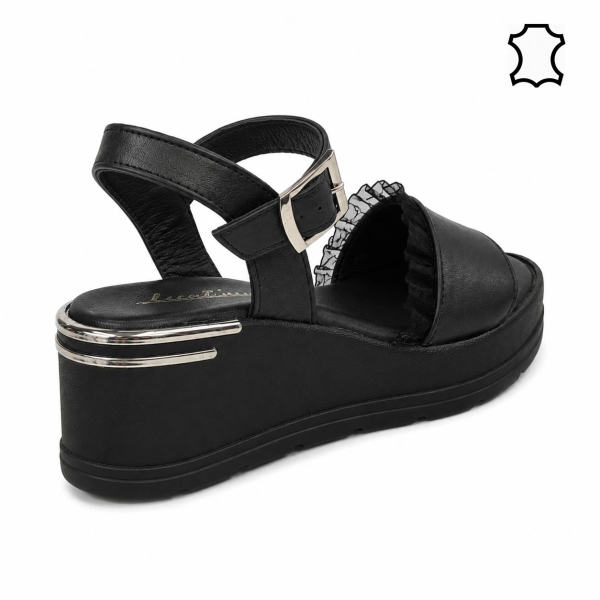 Сандали на платформа от естествена кожа- Naq Black 12063