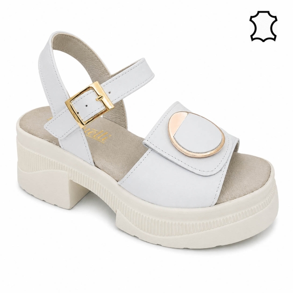 Бели сандали на ток и платформа- Frea Beige 12066