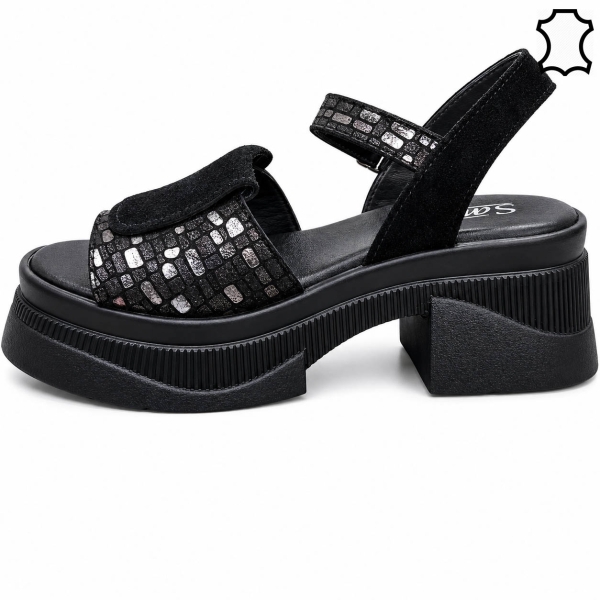 Черни сандали на платформа естествена кожа - Frea Black 12103