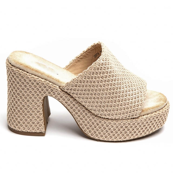 Дамски чехли на висок ток и платформа- Santra Beige 3887