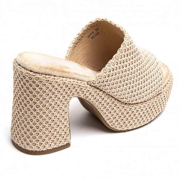 Дамски чехли на висок ток и платформа- Santra Beige 3887