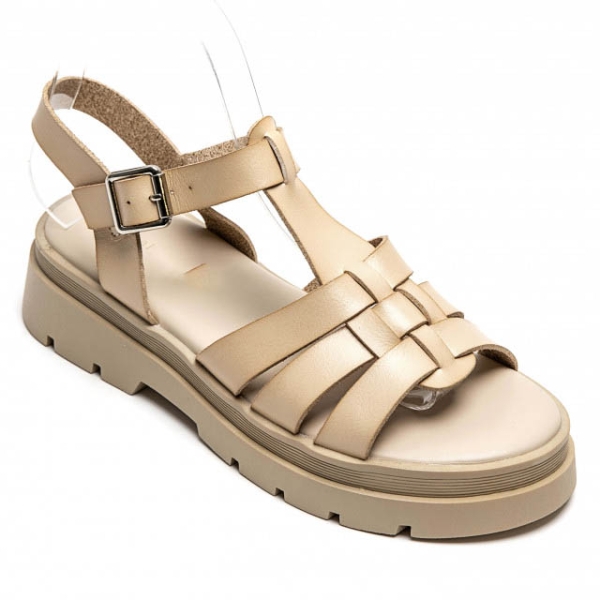 Бежови сандали на равна платформа- Mira Beige 5203
