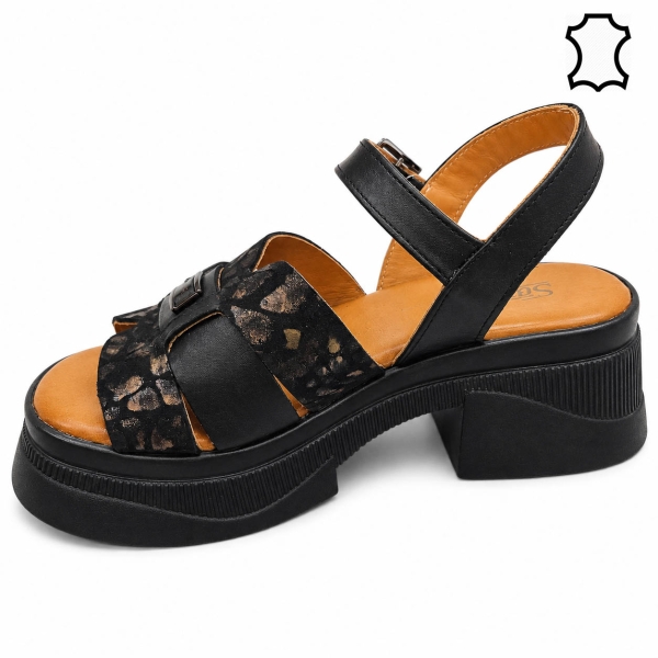 Сандали на платформа от ефектна естествена кожа- Klara Black 12142