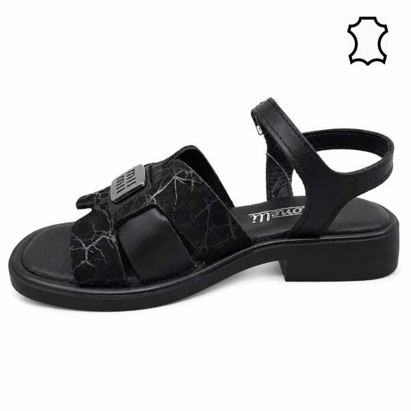 Равни сандали от естествена кожа- Mira Black 12227
