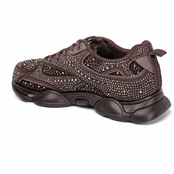 Дамски маратонки с камъни в кафяв цвят- Tedi Brown 12243