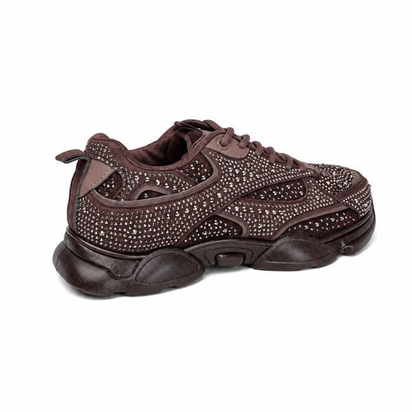 Дамски маратонки с камъни в кафяв цвят- Tedi Brown 12243