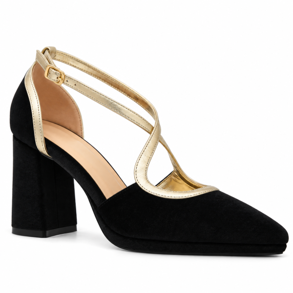 Луксозни кадифени обувки на ток в черно  - Pepina Black -12250