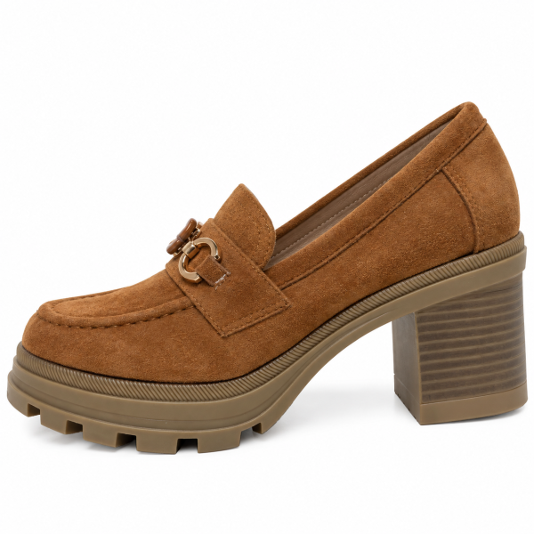 Кафяви велурени обувки на ток и платформа- Steisi Brown 12255