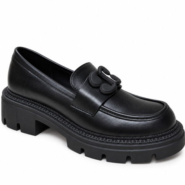 Черни кожени мокасини с цвете- Klodi Black 12260