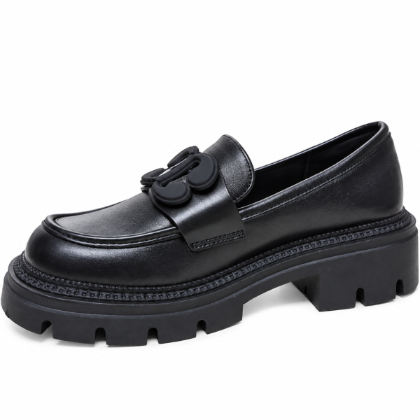 Черни кожени мокасини с цвете- Klodi Black 12260