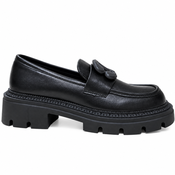 Черни кожени мокасини с цвете- Klodi Black 12260