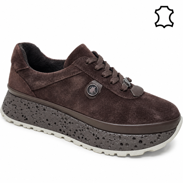 Кафяви спортни обувки от естествен велур и кожа-Nansi Brown 12264
