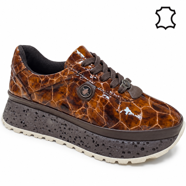 Дaмски спортни обувки от естествен кафяв лак- Nansi Brown 12265