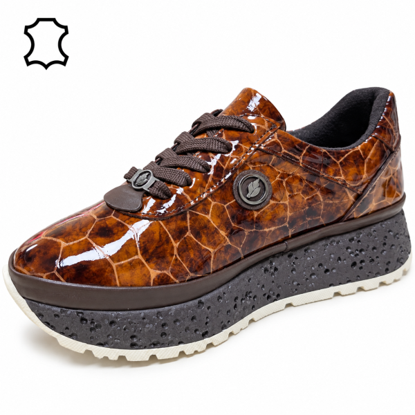 Дaмски спортни обувки от естествен кафяв лак- Nansi Brown 12265