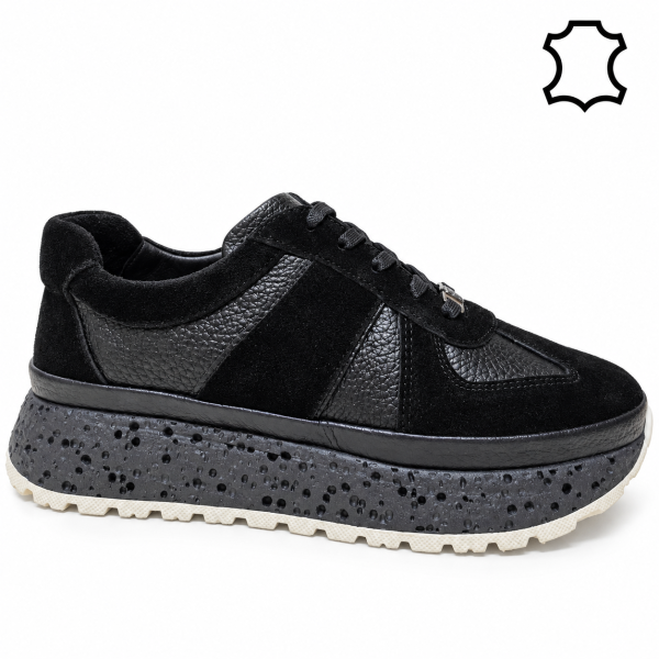 Спортни обувки от естествена кожа и велур- Nansi Black 12267