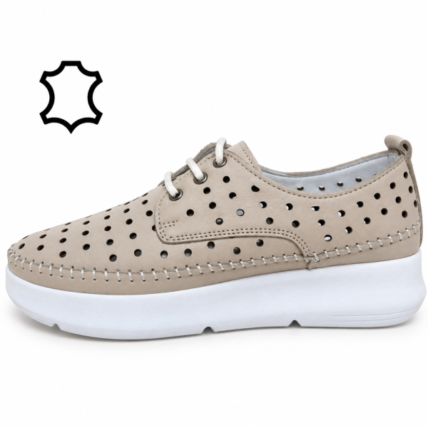 Бежови обувки от перфорирана естествена кожа- Greta Beige 12274
