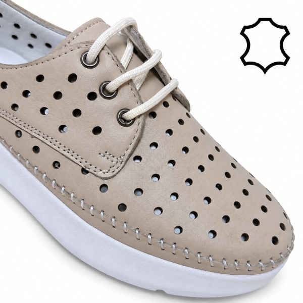Бежови обувки от перфорирана естествена кожа- Greta Beige 12274