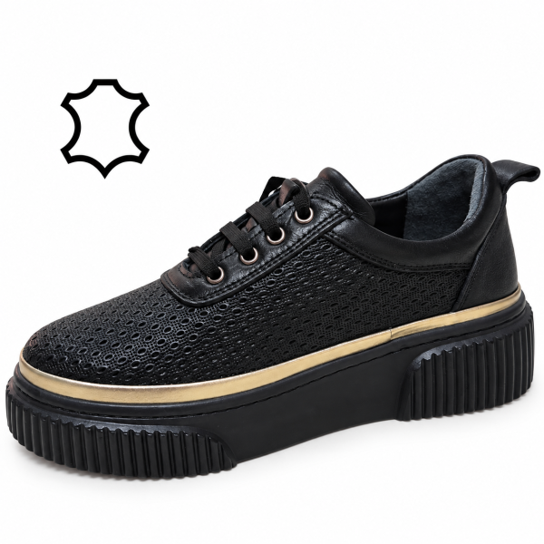 Черни спортни обувки от естествена кожа- Sindi Black 12276