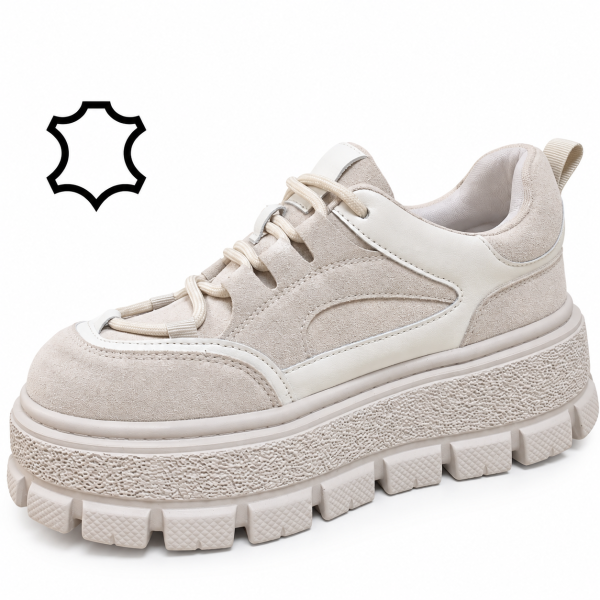 Спортни обувки от естествена кожа на платформа- Keit Beige 12278
