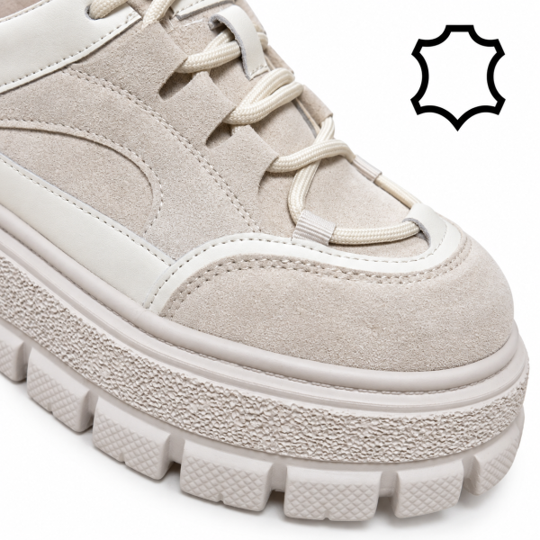 Спортни обувки от естествена кожа на платформа- Keit Beige 12278