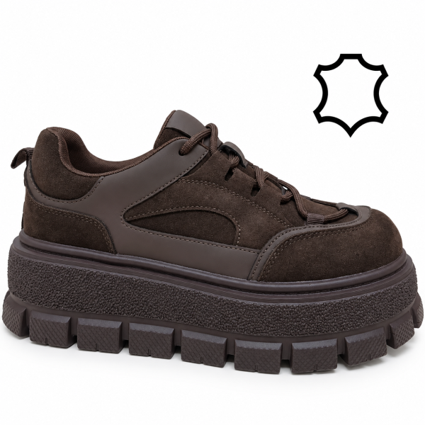 Спортни обувки от естествена кожа на платформа- Keit Brown 12279