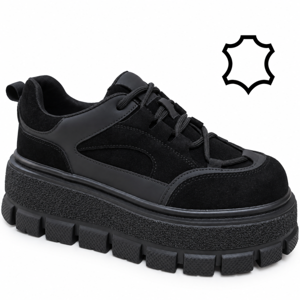 Спортни обувки от естествена кожа на платформа- Keit Black 12280