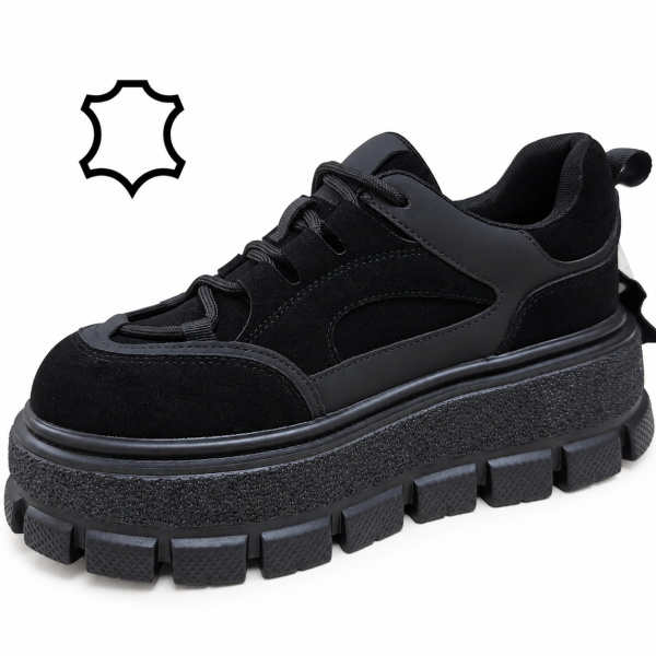Спортни обувки от естествена кожа на платформа- Keit Black 12280