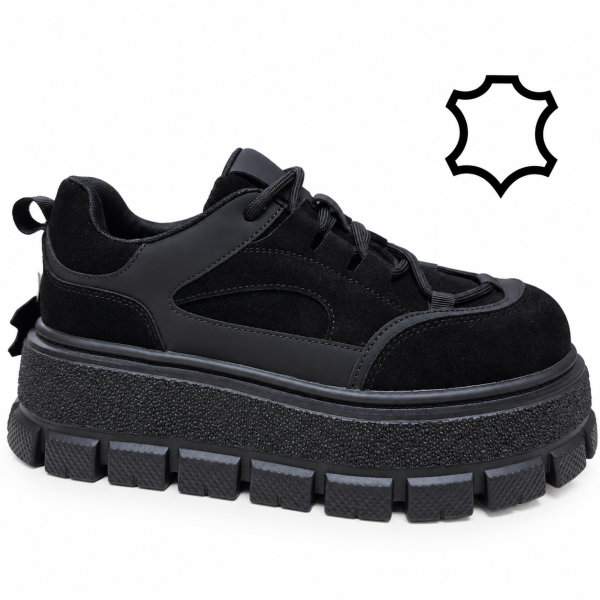 Спортни обувки от естествена кожа на платформа- Keit Black 12280