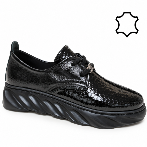 Обувки от естествена кожа на платформа - Amelia Black 11263