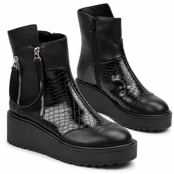 Черни боти на платформа- Jaklin Black 12346