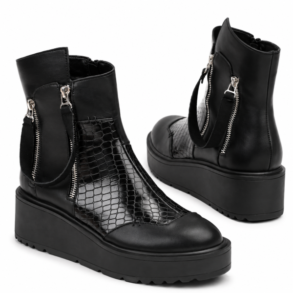 Черни боти на платформа- Jaklin Black 12346