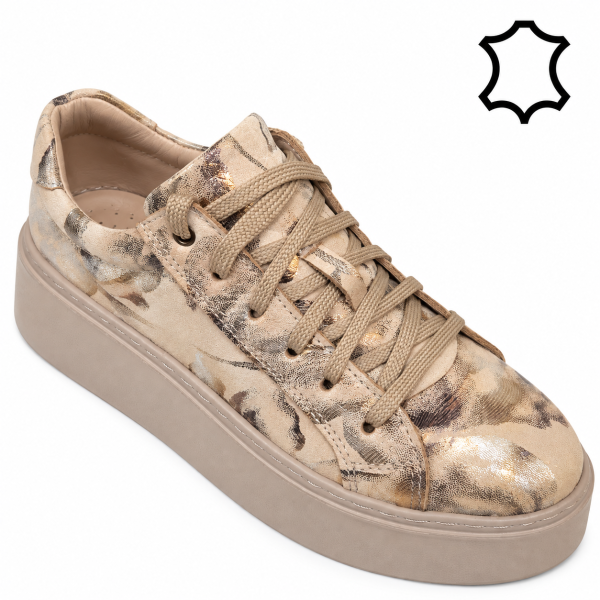 Дамски кецове от естествена кожа- Greta Beige 12358