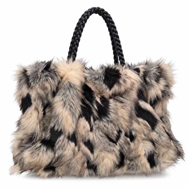 Голяма дамска чанта с косъм- Nia Beige 12364