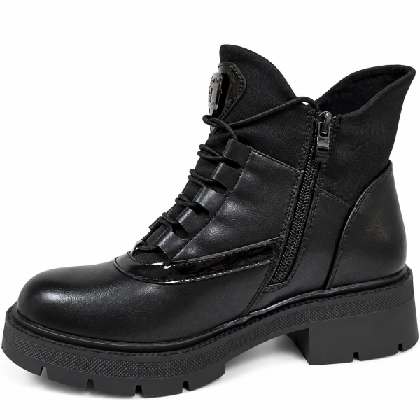 Черни дамски боти с цип и връзки- Valera Black 12376