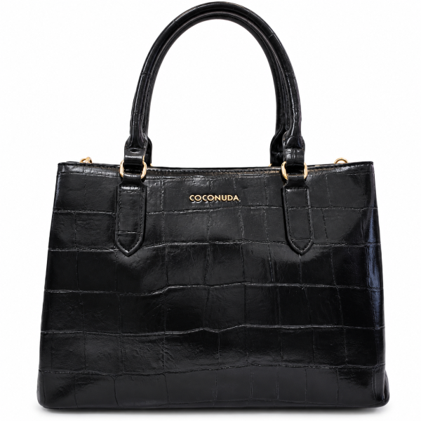 Черна чанта с кроко ефект- Sindi Black 12391