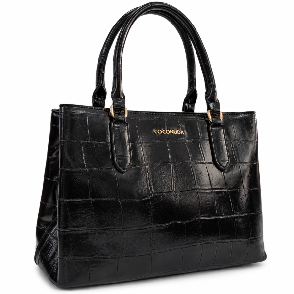 Черна чанта с кроко ефект- Sindi Black 12391