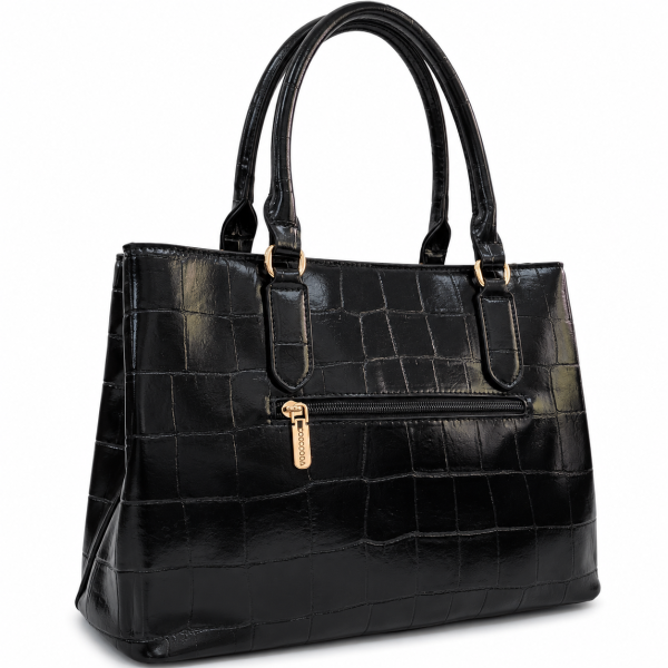 Черна чанта с кроко ефект- Sindi Black 12391
