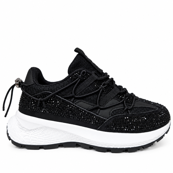 Дамски черни маратонки с камъни- Jaklin Black 12437
