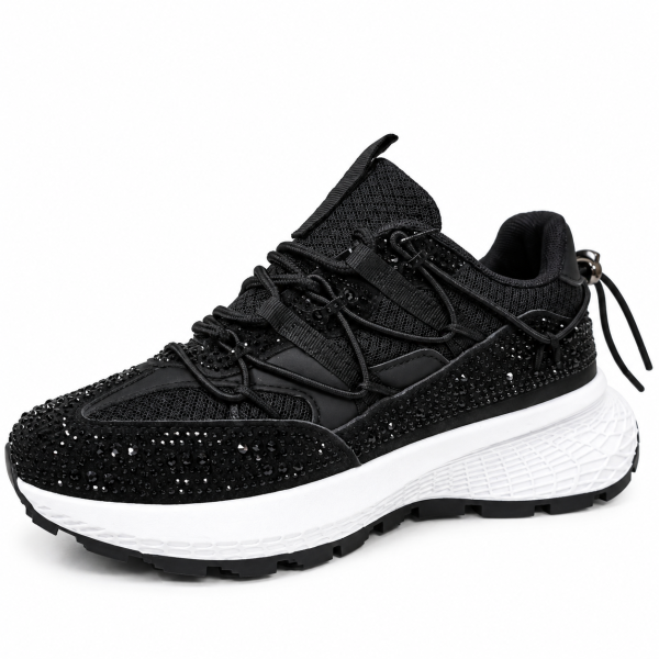 Дамски черни маратонки с камъни- Jaklin Black 12437