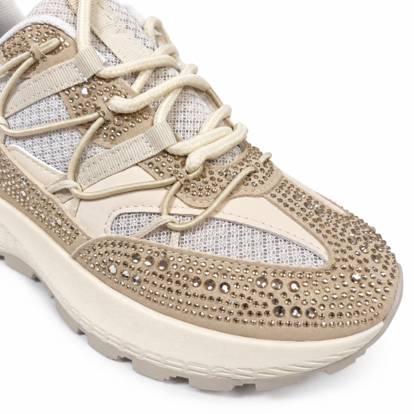 Дамски бежови маратонки с камъни- Jaklin Beige 12439