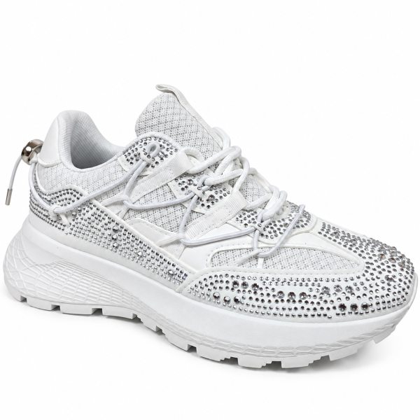 Дамски бели маратонки с камъни- Jaklin White 12440