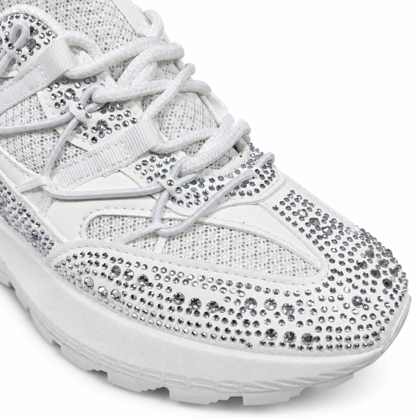 Дамски бели маратонки с камъни- Jaklin White 12440