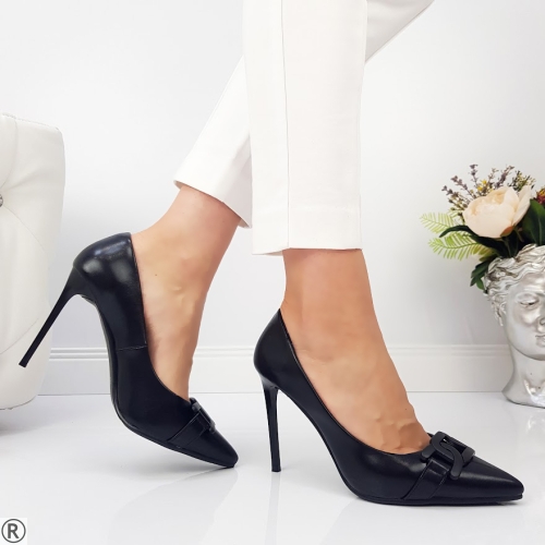 Дамски елегантни обувки на тънък ток- Aliana Black