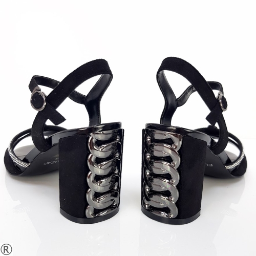 Дамски елегантни сандали с ефектен ток и камъни- Madlen Black