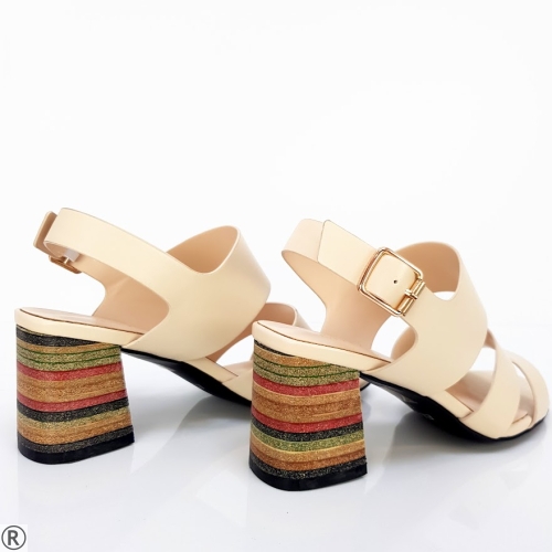 Дамски сандали на широк ток в бежов цвят- Amelia Beige